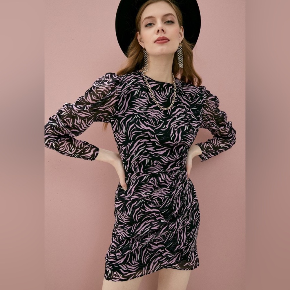 NEW The Kooples Pink and Black Zebra Print Dress Sz 0